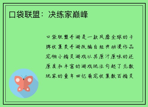 口袋联盟：决练家巅峰